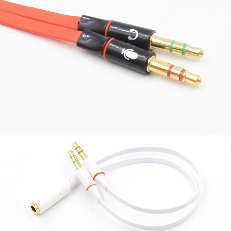 Headset Splitter 3.5mm Jack Dual Male Adapter Mic and Audio Headphone Gold