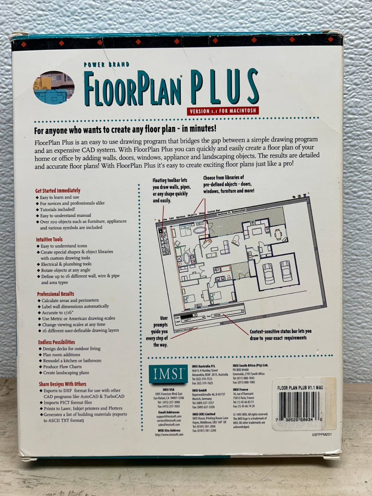 Vtg 1995 Floor Plan Plus 3.5″ Floppy Disc & User Manual For Mac Version 1.1
