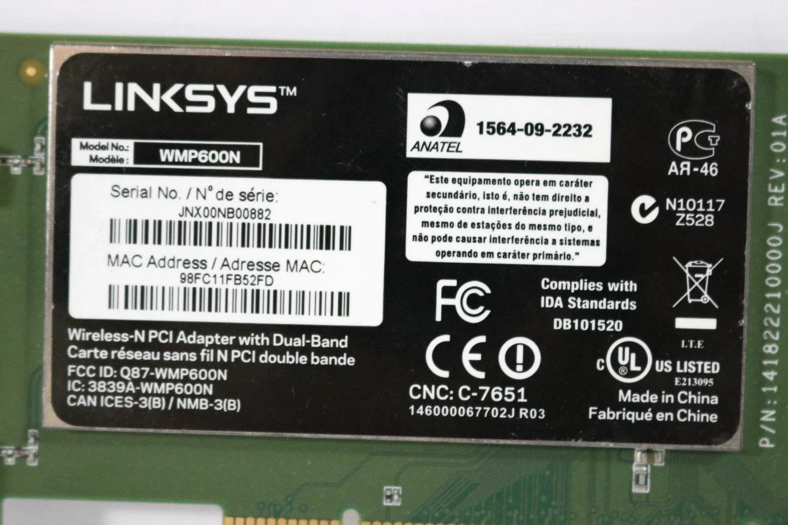 Linksys WMP600N Dual-Band Wireless-N PCI Adapter 300Mbps Desktop WiFi Card