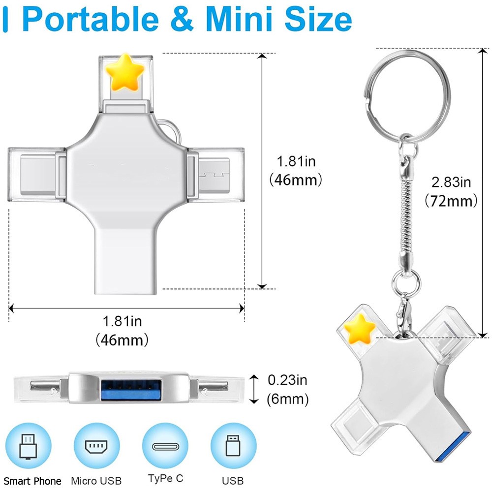 2TB 4-in-1 USB 3.0 Flash Drive Compatible with iPhone iPad Android USB-C