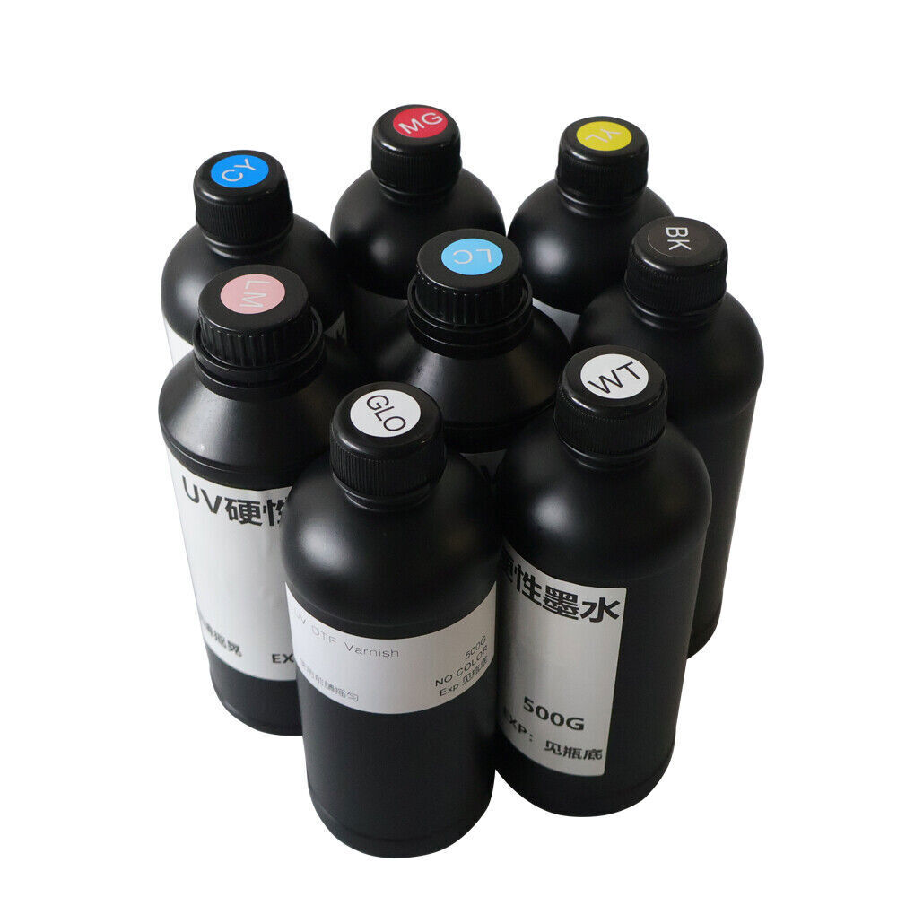 ACHI 8*500ML UV Ink CYMKW+Varnish+LC+LM UV Ink For 6090 XP600 TX800 UV Printer