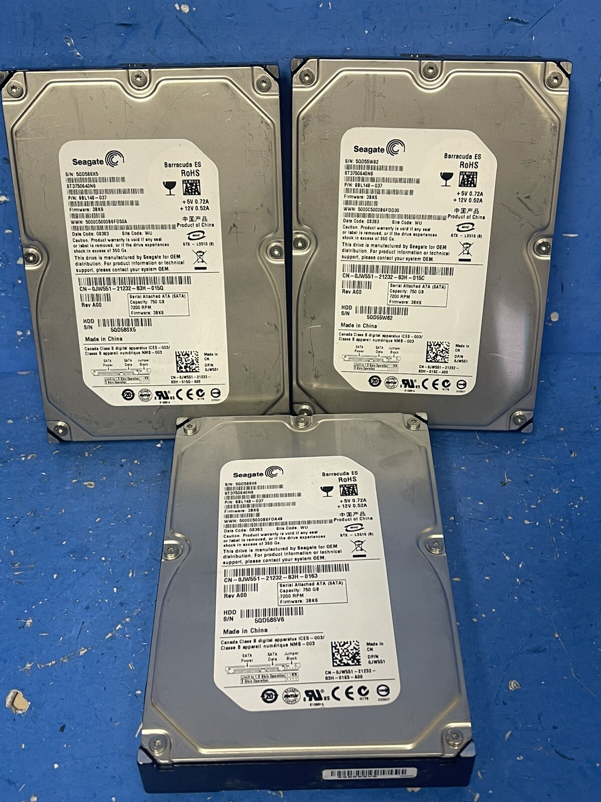 “LOT OF 3″ Seagate ST3750640NS Barracuda ES 750GB 3.5” SATA II Hard Drive