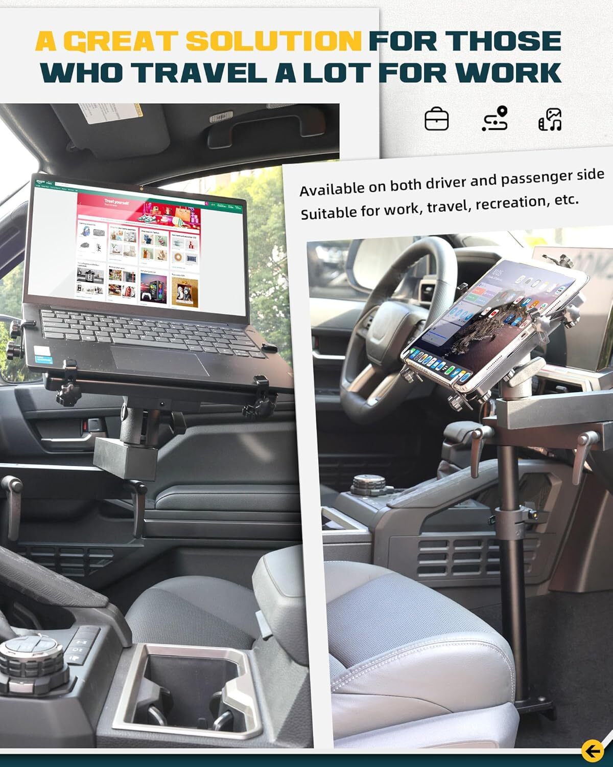 Truck Laptop Mount Fit for Toyota Tacoma 2024 2025 Adjustable Aluminum No-Drill