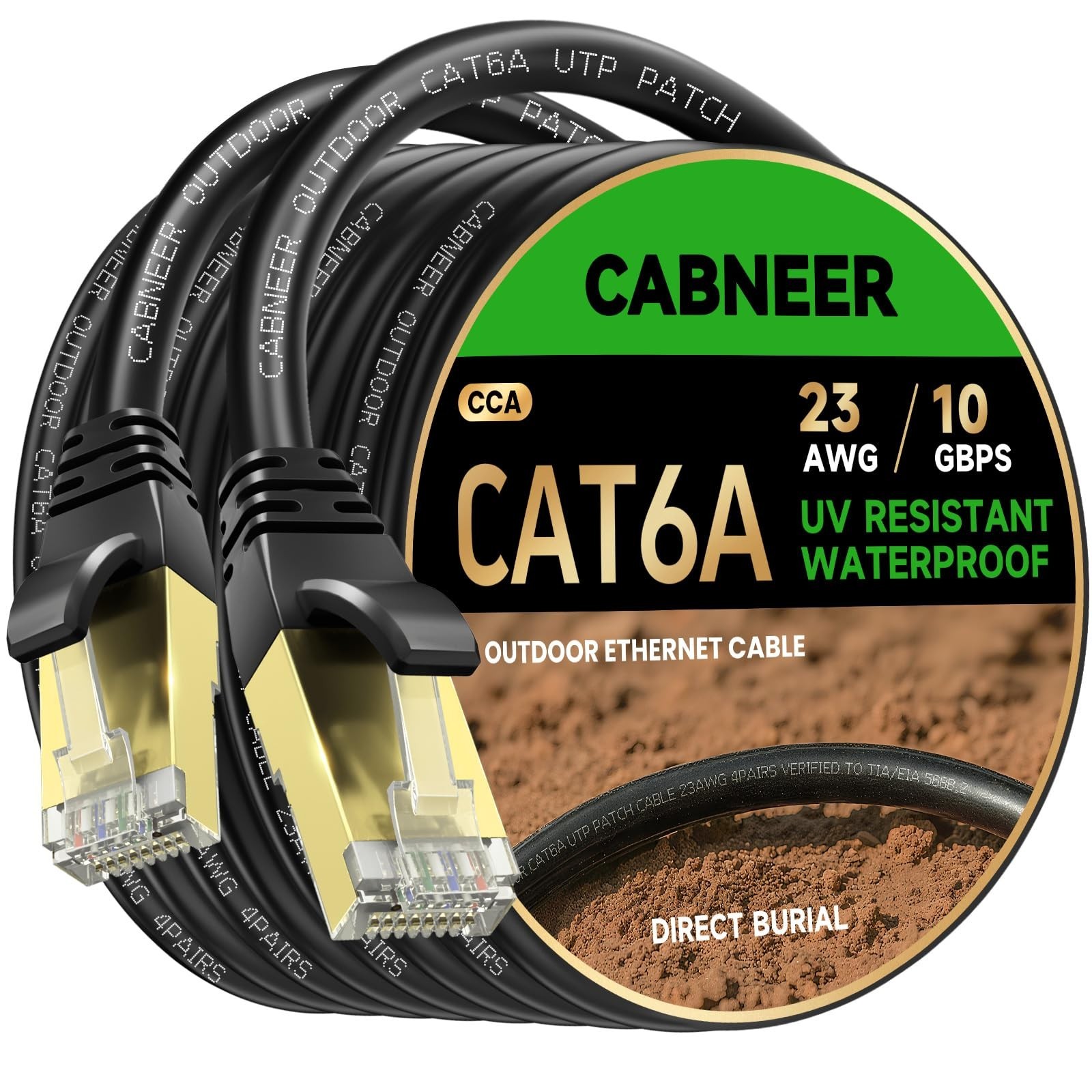 100ft CAT6A Ethernet Cable – 10Gbps High Speed, Weatherproof, Direct Burial, RJ4
