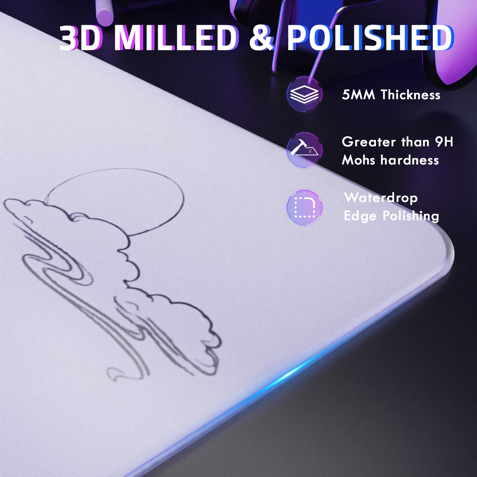 ATTACK SHARK CM05SE Tempered Glass Mouse Pad Hardness Anti-Scratch Ultra-Smooth