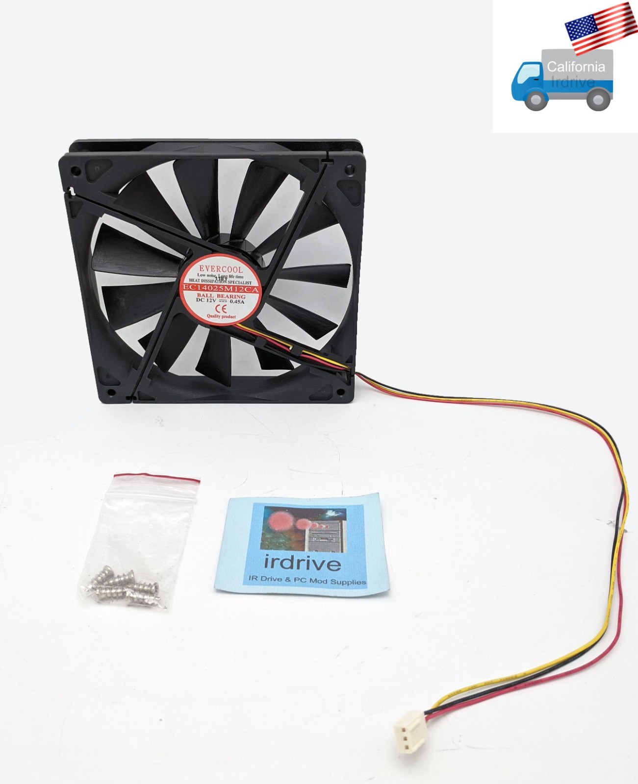 New Evercool 140mm Ball 3-pin 12V 0.45A 94CFM PC Case Cooling Fan EC14025M12CA