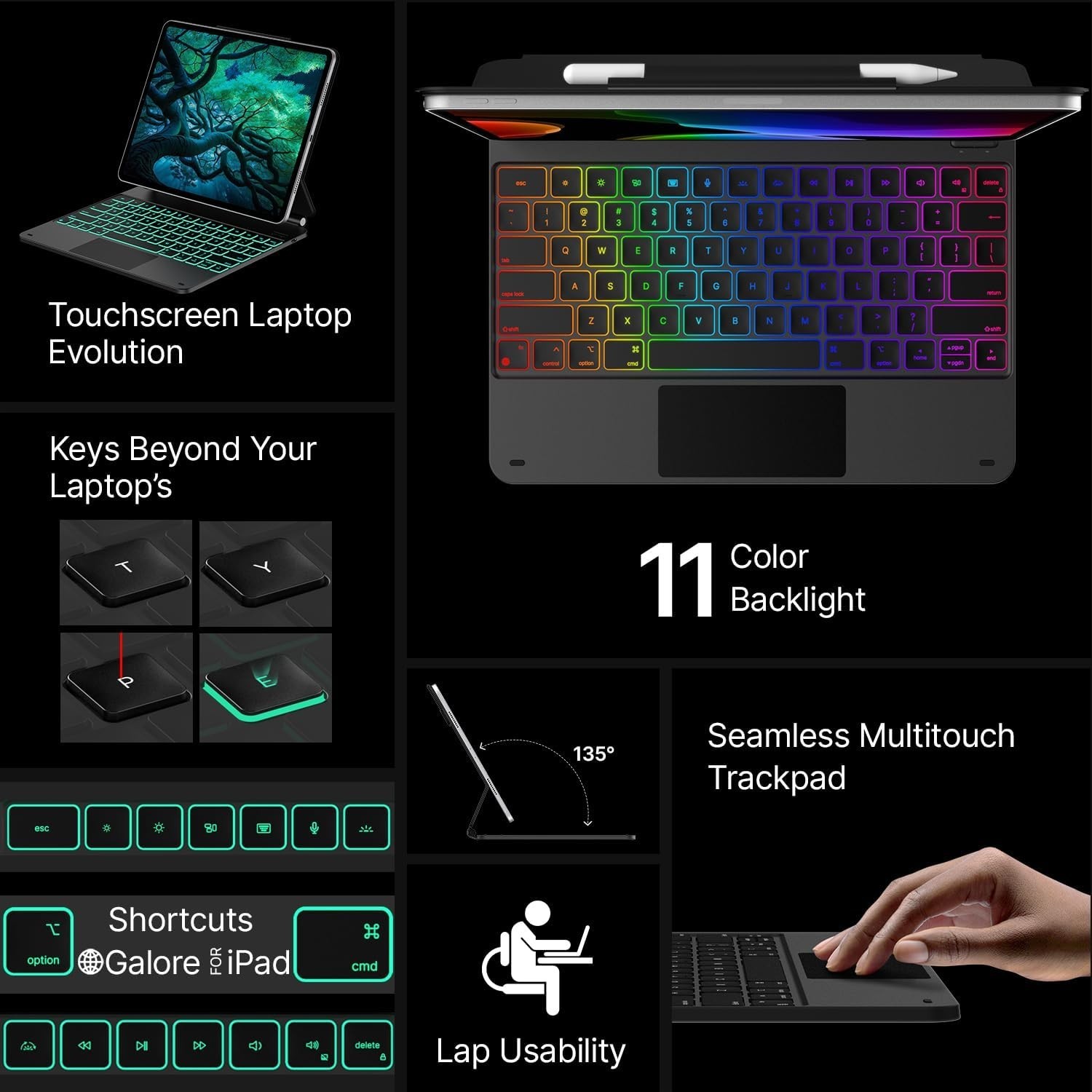 Typecase Edge iPad Air 13 & Pro 12.9 Keyboard Case 11-Color Backlight Trackpad