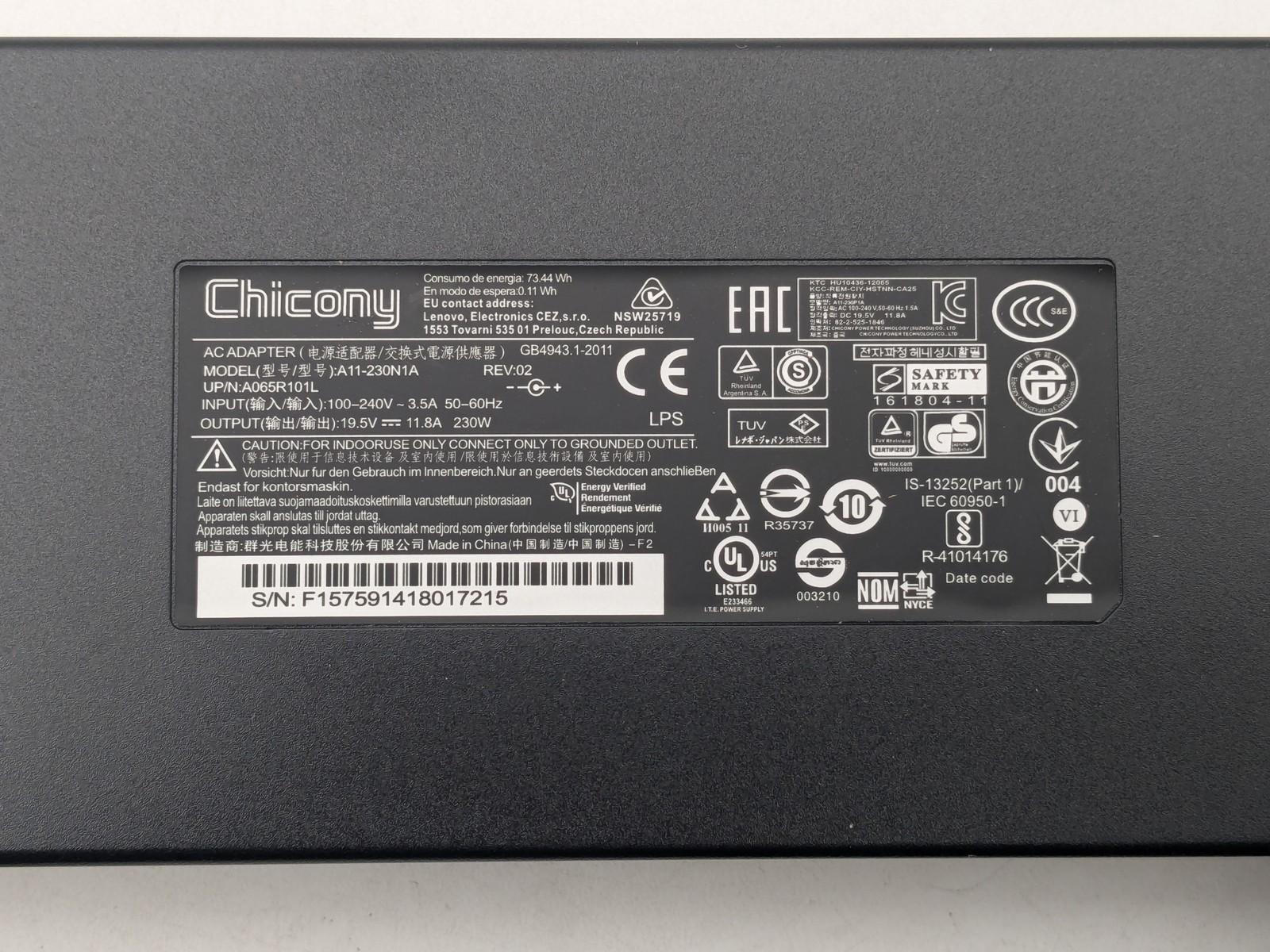 New MSI GE66 Raider 10UG A17-230P1B 230W 20V Chicony AC Power Adapter Charger