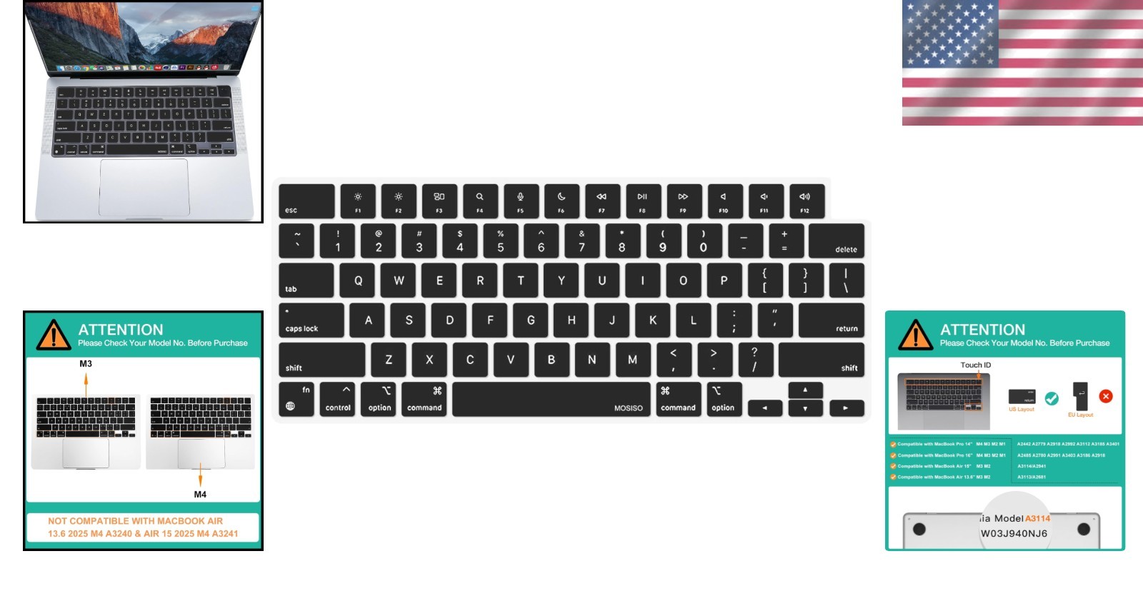 Flexible Silicone Keyboard Cover for MacBook Air 15 & Pro 14/16 – Dust Resistant