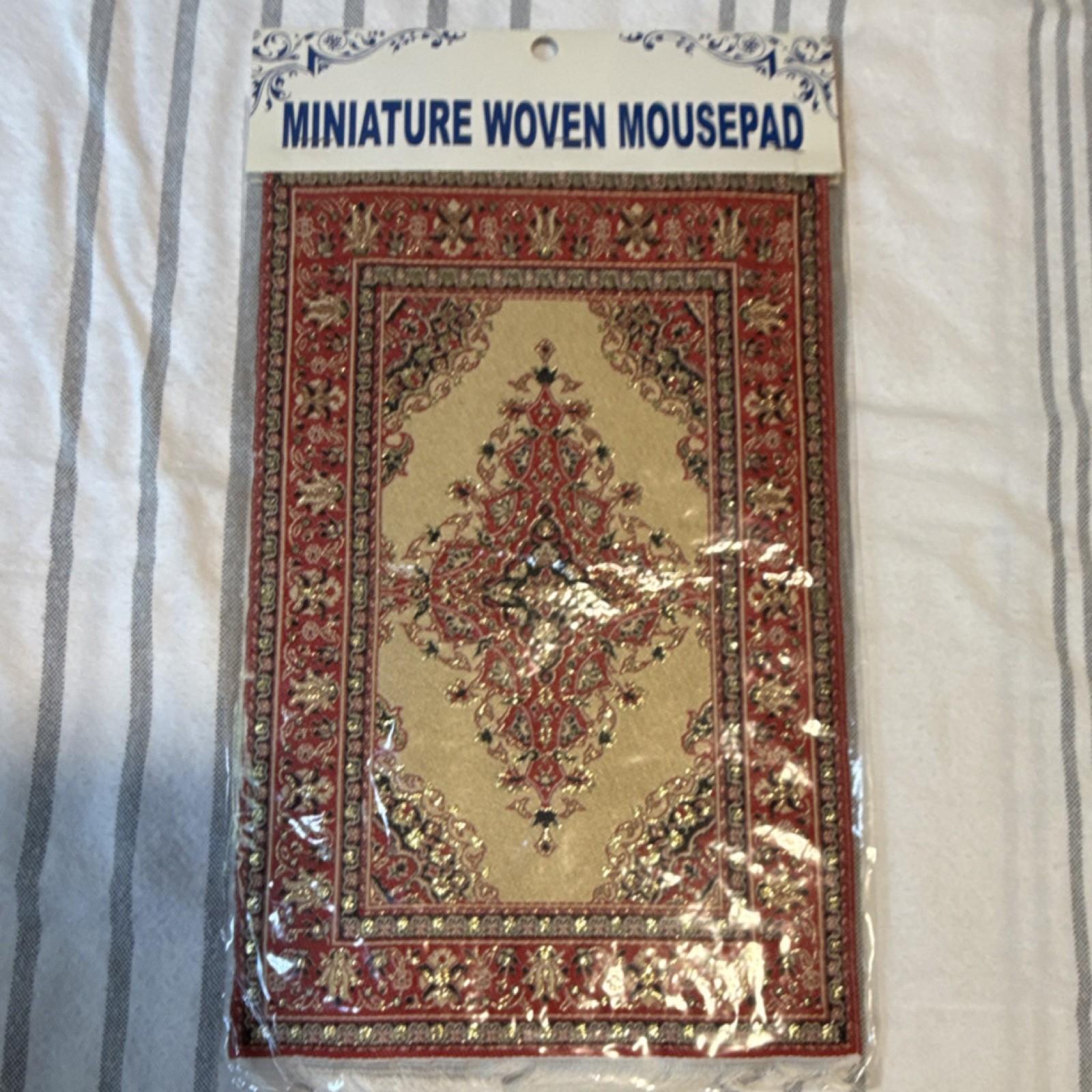 Patterned Woven Mouse Pad Non-Slip Oriental Rug Design Beige Red Black