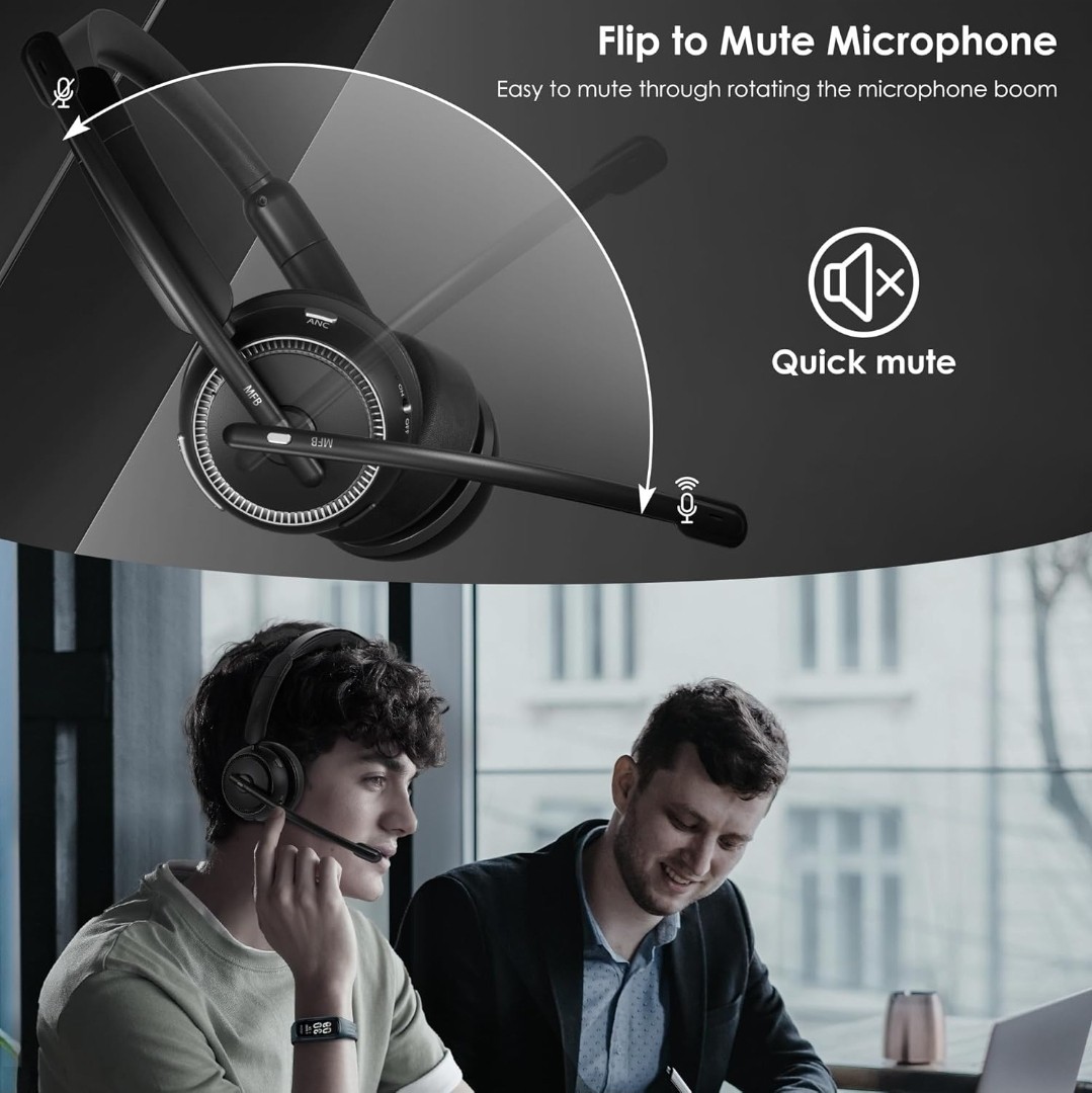 M112 Active Noise Canceling Wireless Headset Bluetooth V5.4 with Charging Stand