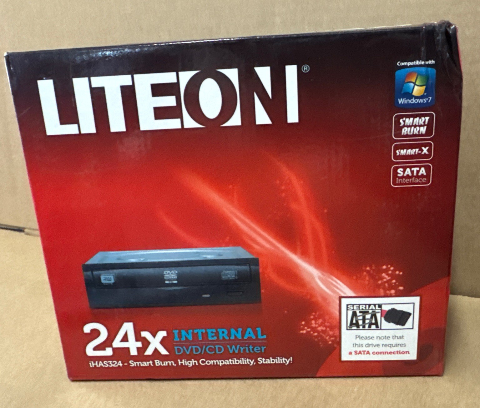 Lite-On (IHAS324-17) 24x SATA Internal DVD/CD Writer, Factory Sealed