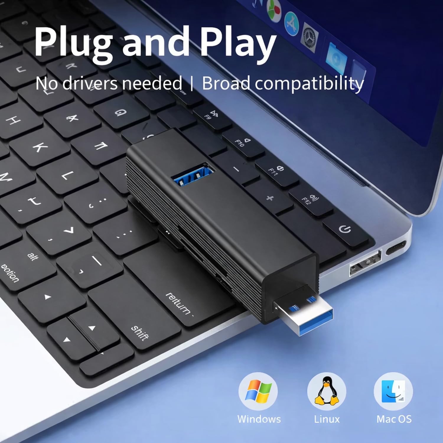 USB 3.0 Hub 6-in-1, Aluminum USB Adapter with Power Port, SD/TF Card Reader, …