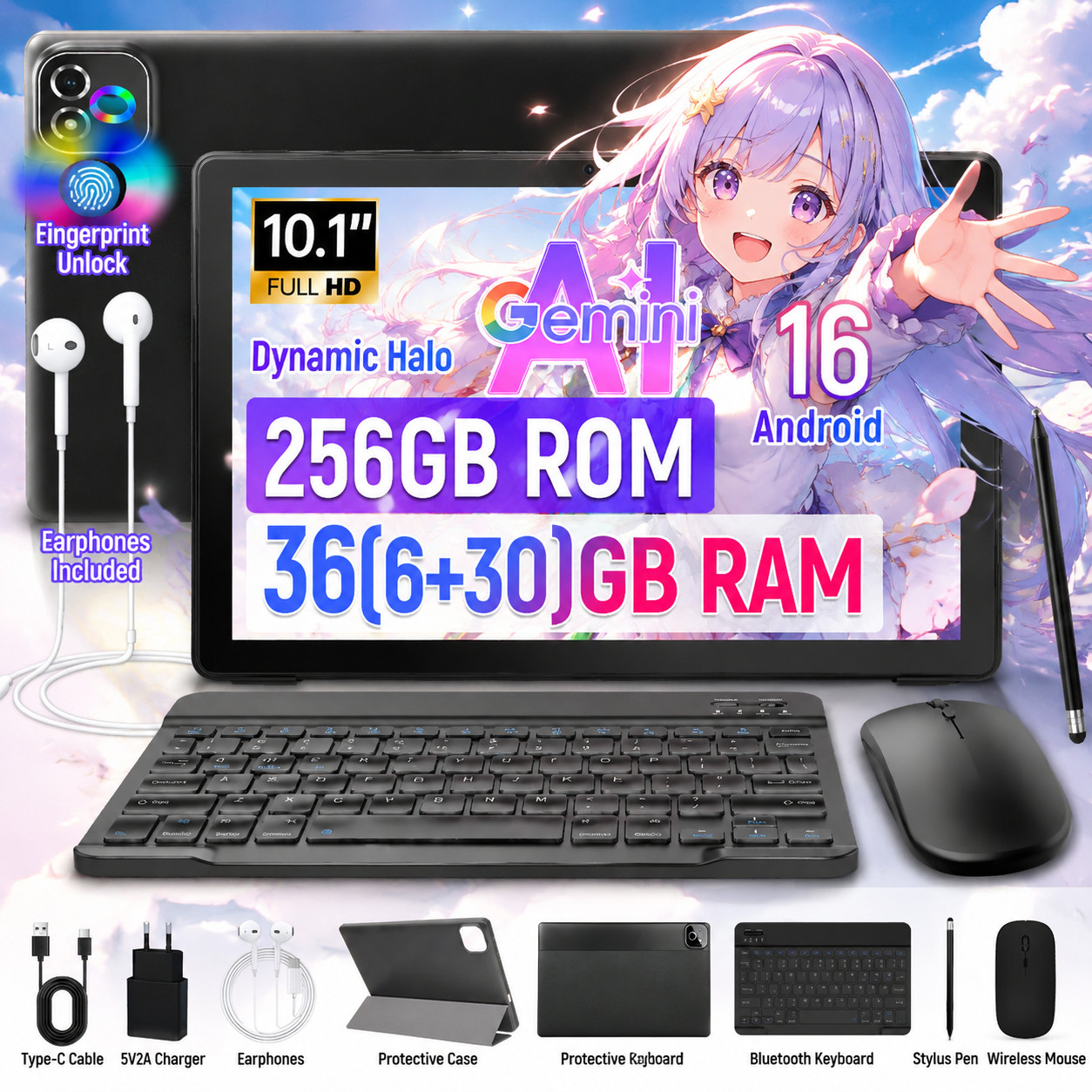 AEEZO Android 16 Tablet 10.1″ 36GB+256GB/2TB Octa Core 6000mAh Widevine L1