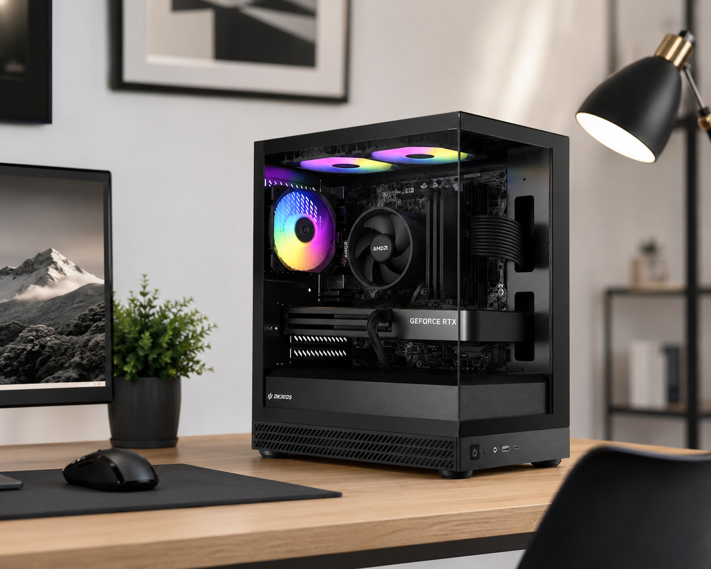 Gaming Desktop Ryzen PC Up to 32GB RAM 1TB SSD RTX 5060 Win11 Wifi Black ARGB