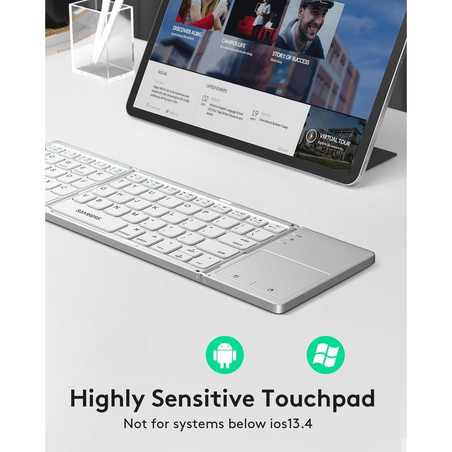 Foldable Bluetooth Keyboard with Touchpad Full Size Folding Wireless iPad Laptop