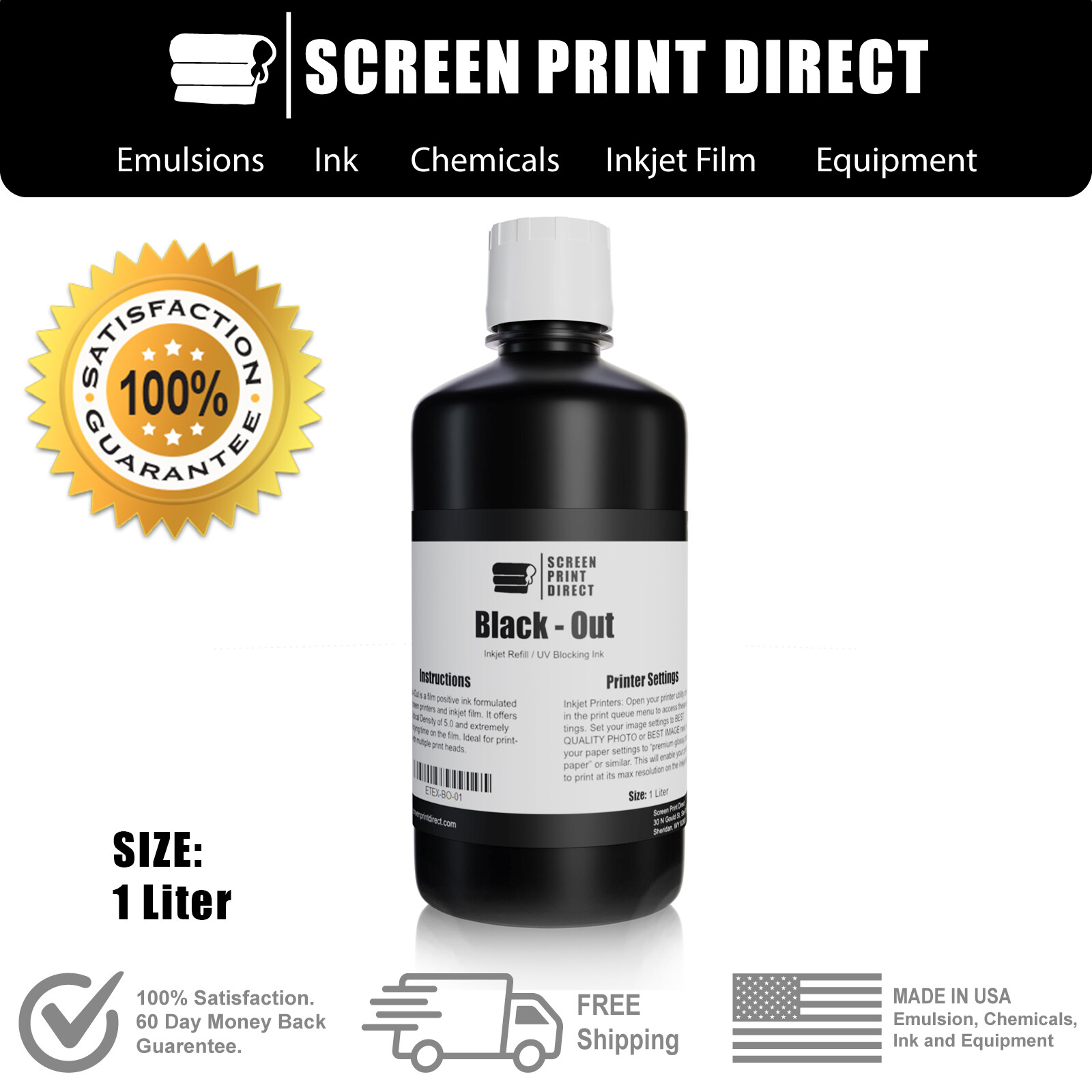 Universal InkJet Ink Refill – UV Blocking for Film Positives 1 Ltr. bottle
