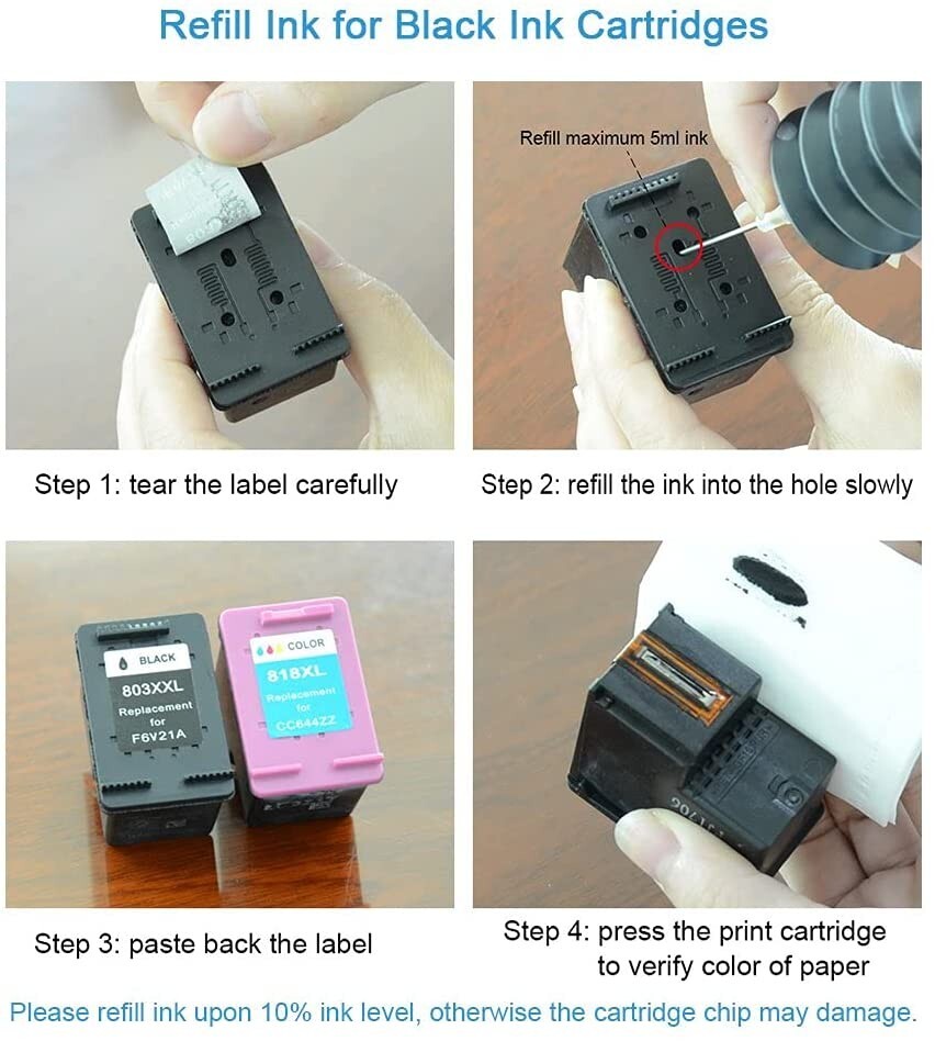 Koala Black Ink Refill Kit HP 60 61 62 63 64 65 67 910 950 951 962 564 Printer