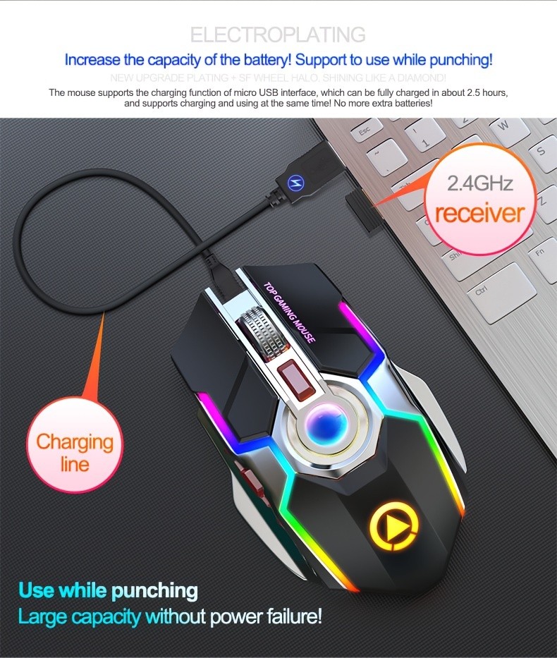 Rechargeable Wireless Mouse Silent, Ergonomic Optical Gaming Office Computer