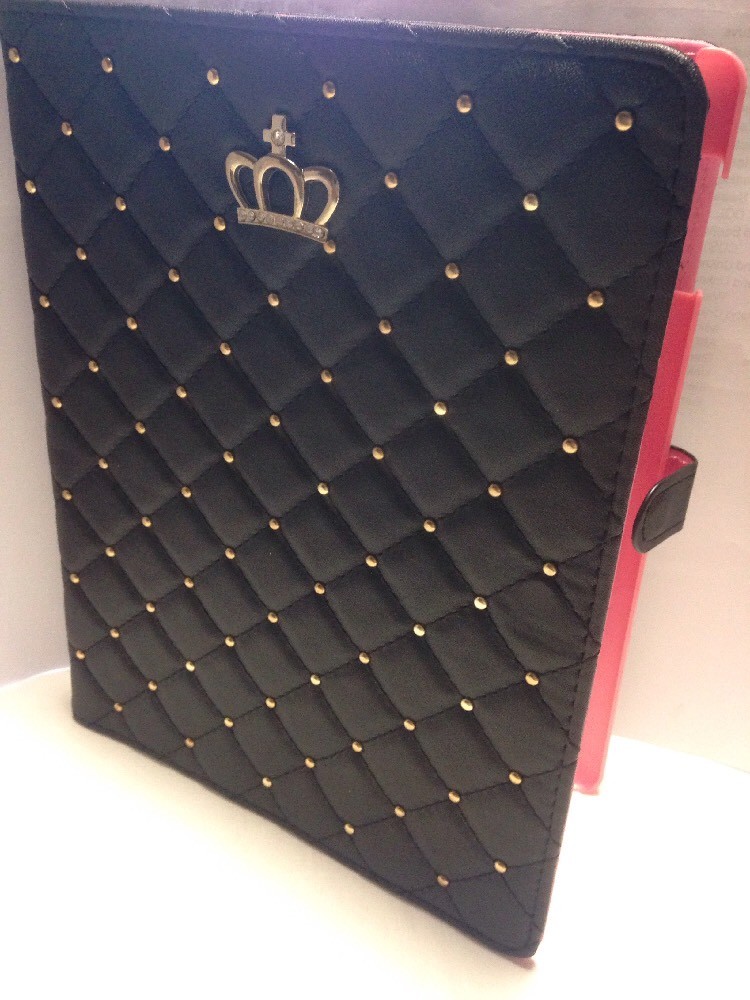 Full Cover Synthetic Leather Case For IPad 2/3/4 Black With Gold Accents