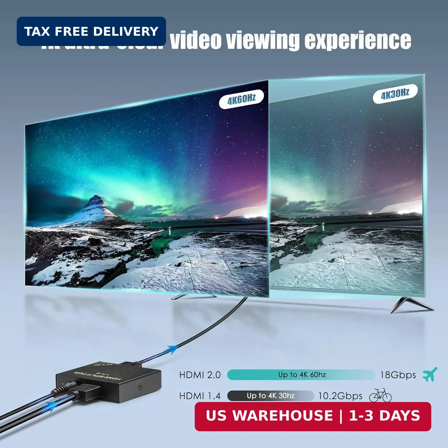 HDMI Splitter 1 in 2 Out 60Hz – HDCP Bypass 2.3, HDR, Dolby/DTS 5.1/7.1 – Com…