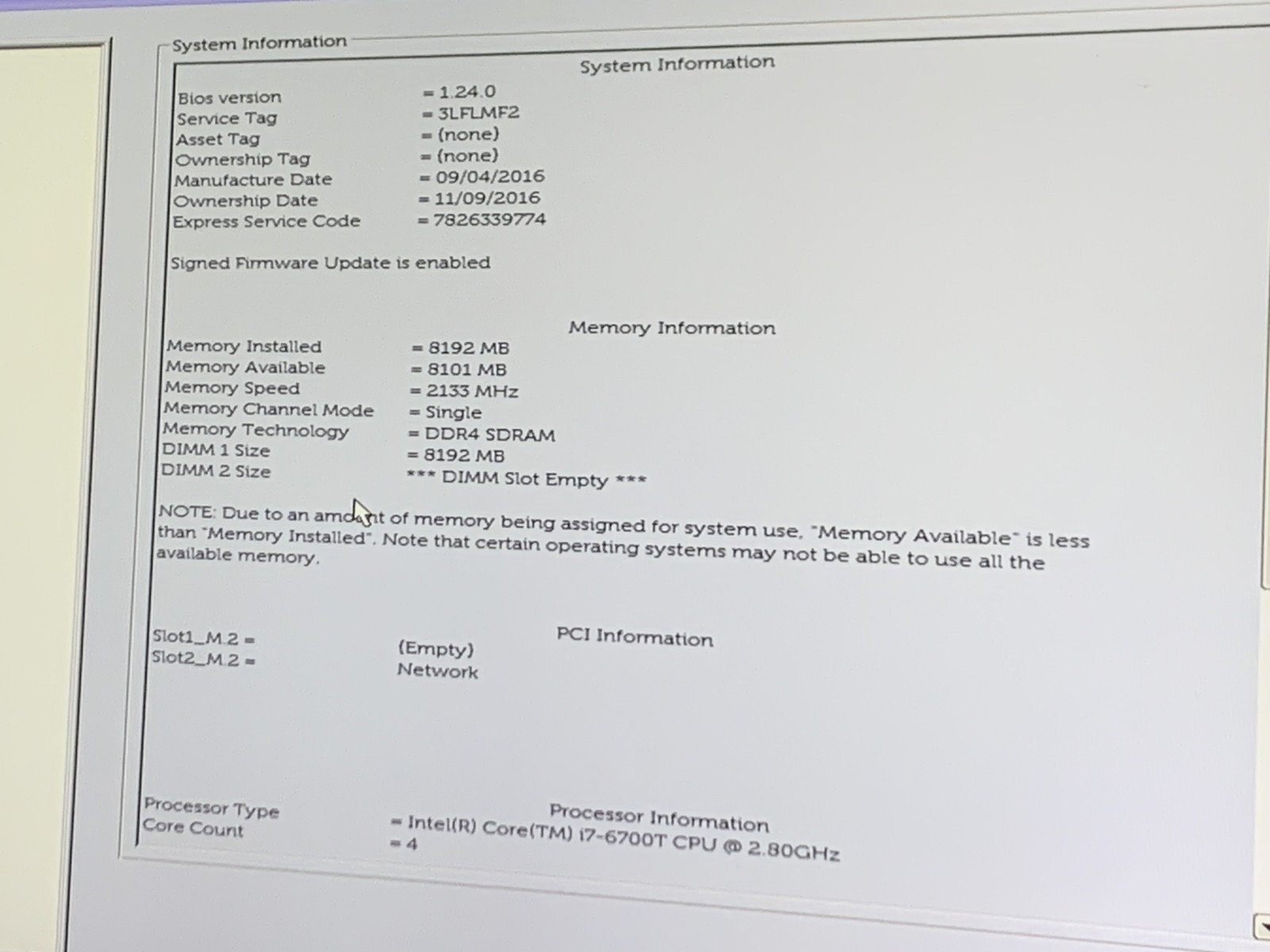 Dell OptiPlex 7040 Core i7-6700T 2.8GHz 8GB RAM NO HDD NO OS Good
