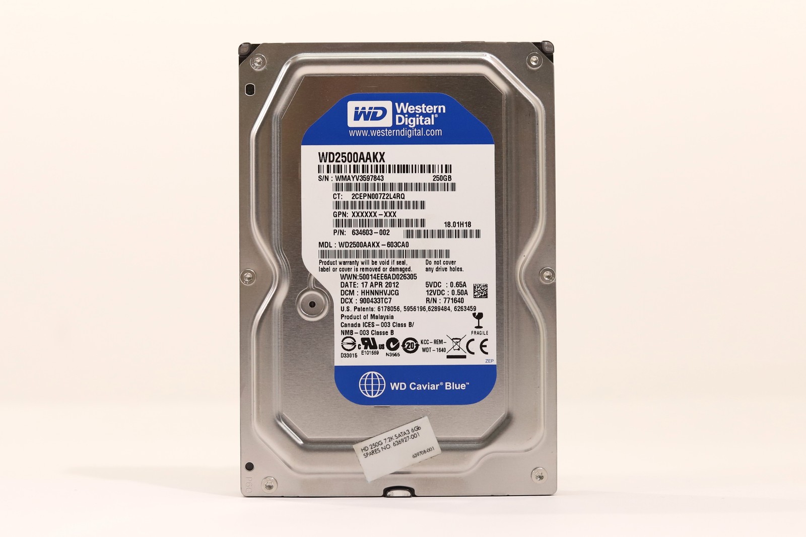 HP WD2500AAKX-603CA0 250GB 3.5″ 6Gb/s 7.2K RPM SATA Hard Drive P/N: 634603-002