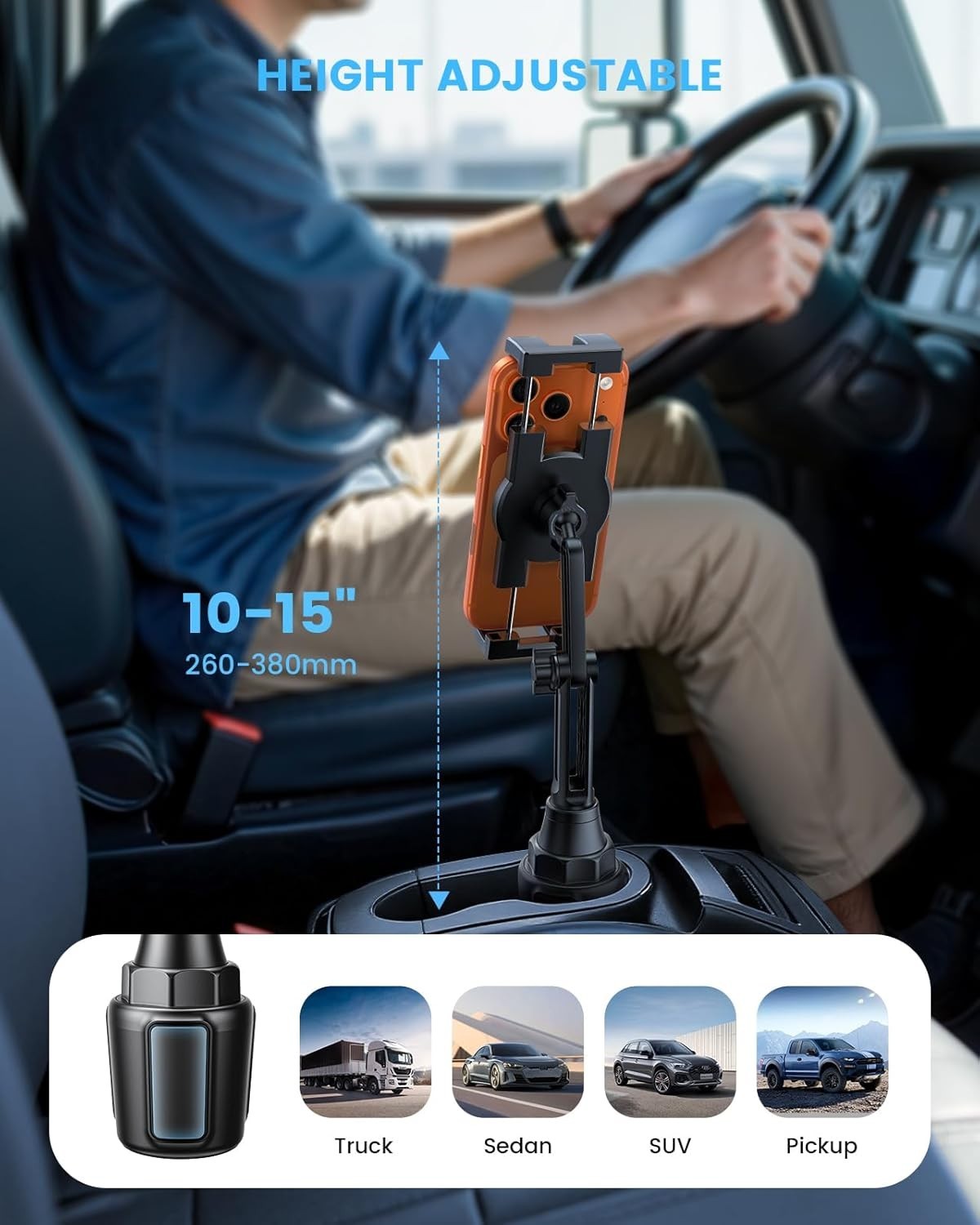 `Lamicall Car Cup Tablet Holder – [15 Height Adjustable][ Fast Setup] Cup Holde