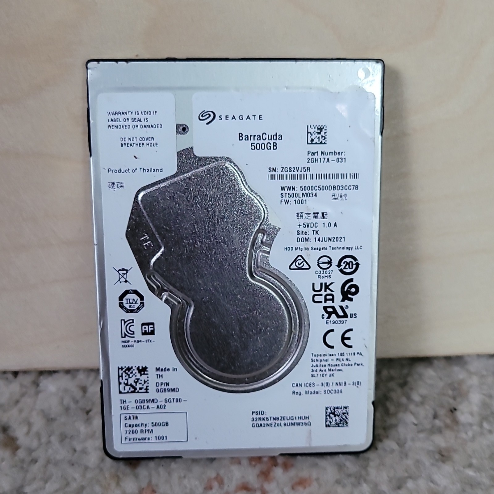 Seagate BarraCuda SMR ST500LM035 500 GB SATA III 2.5 in Laptop Drive DP/N:06YRRM