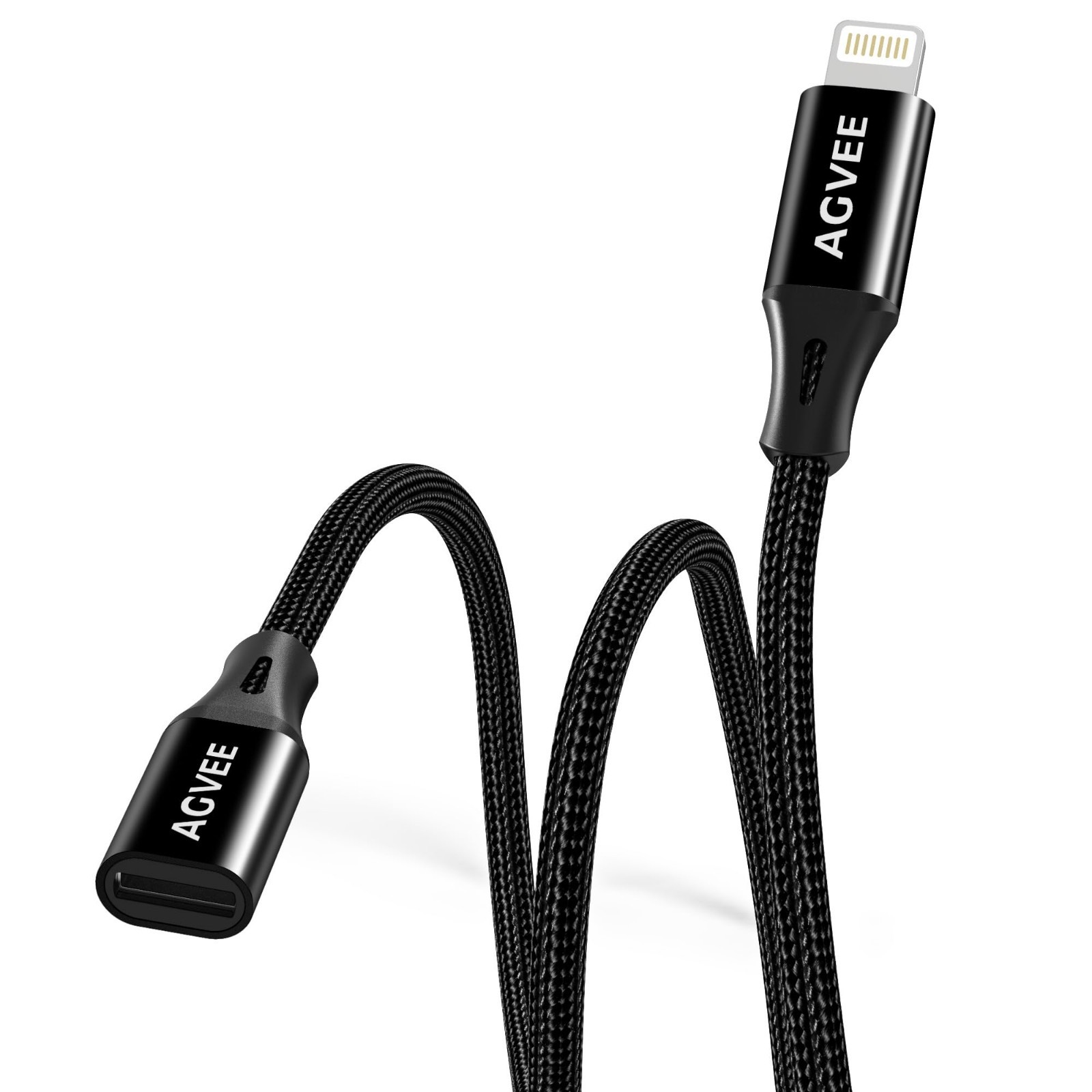 AGVEE 3.3ft Lightning Extension Cable, Braided Female to Male Extender Full Func
