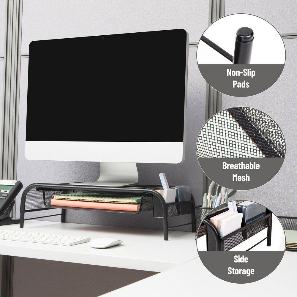 20 In. L X 11.5 In. W X 5.5 In. H Monitor Stand Laptop Riser with Paper Tray Met