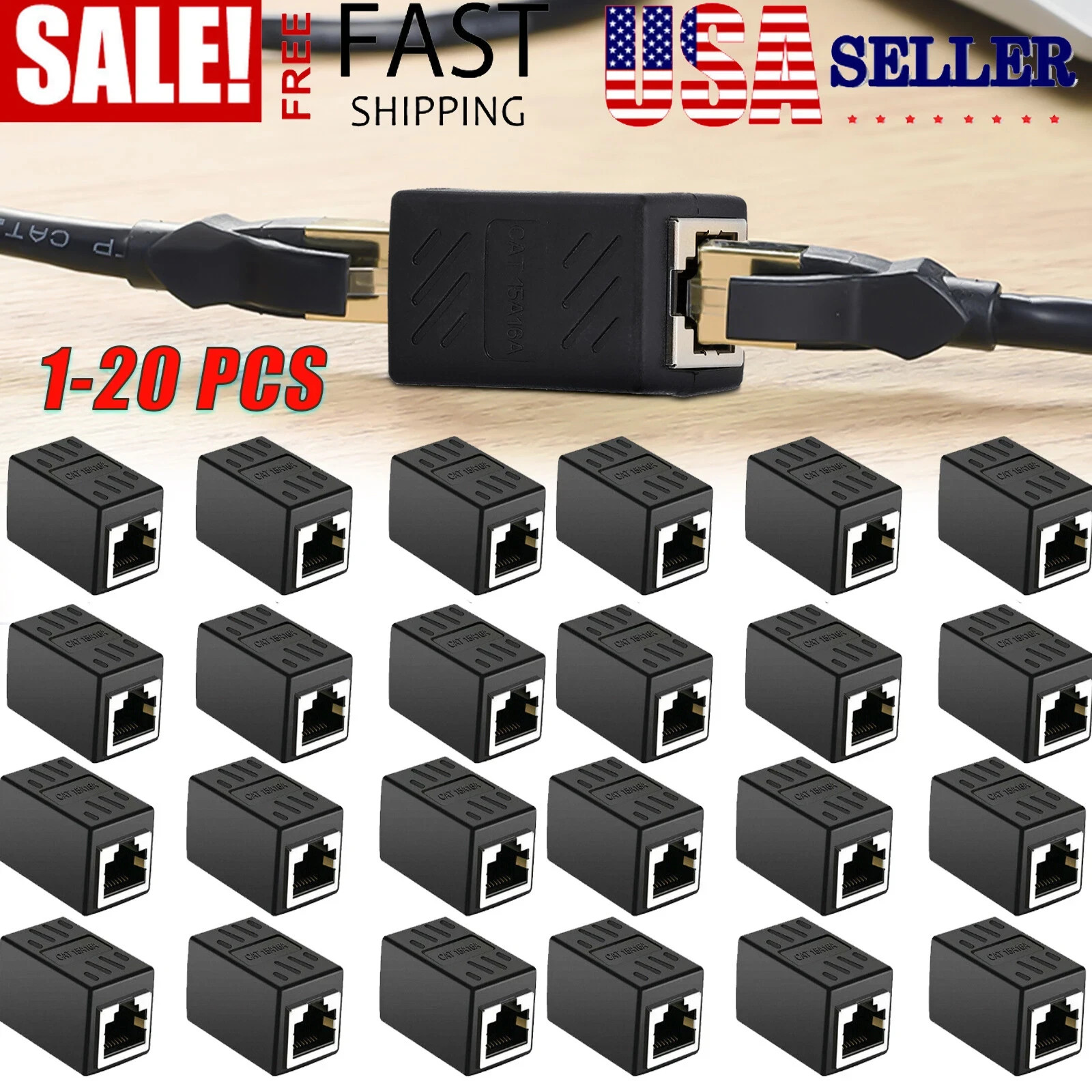LOT OF RJ45 Coupler Cat7 Cat6 Cat5e Ethernet LAN Network Cable Extender Adapter