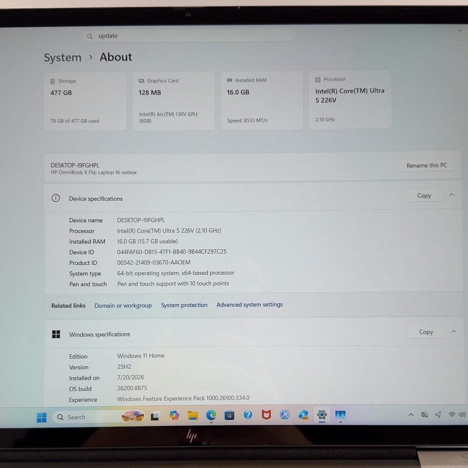 HP OmniBook X 16-AS0013DX 16″ Core Ultra 5 226V 2.1GHz 16GB RAM 512GB SSD