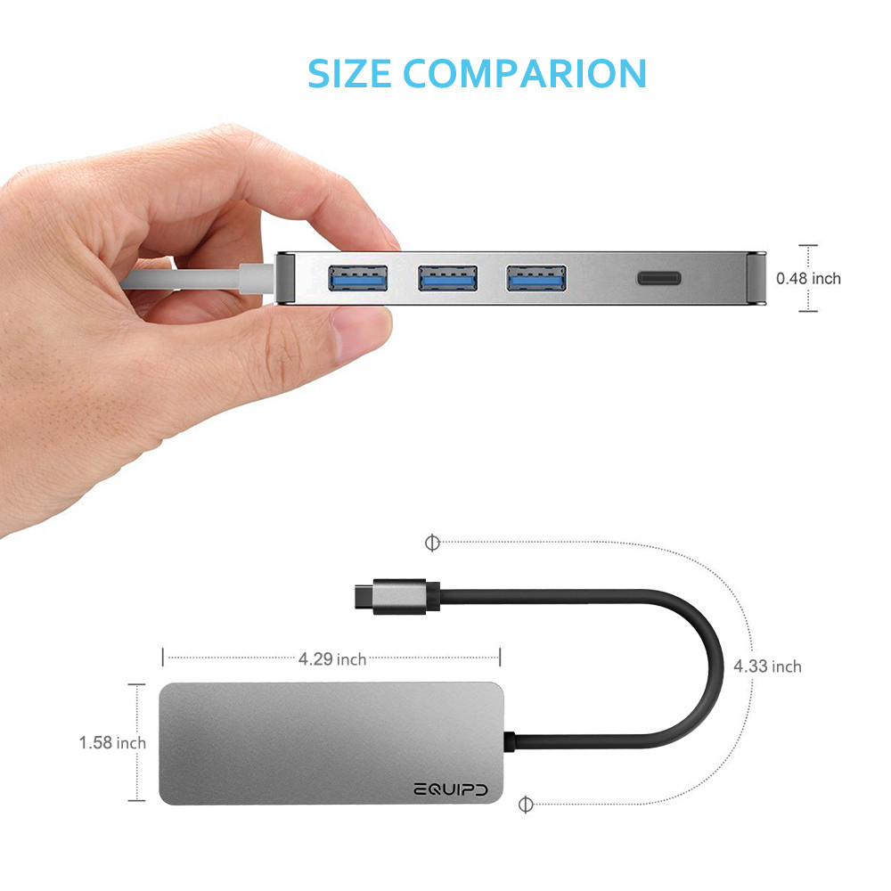 EQUIPD USB C HUB Type-C Adapter 4K HDMI USB 3.0 Charging for Macbook Pro & More