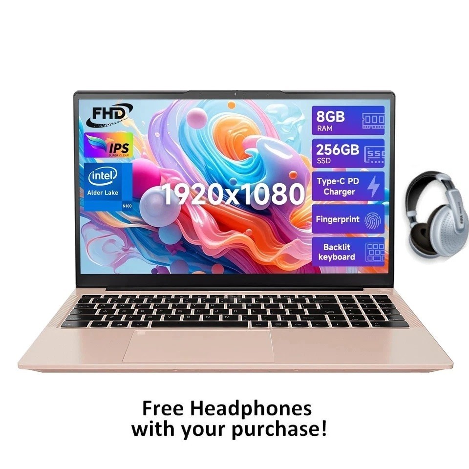 Nimo 15.6″ Intel Rose Gold 8GB 256GB Win11/10/Android/or Linux Office 2024*