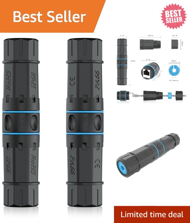 Waterproof RJ45 Couplers – High-Speed Ethernet Connectivity, 2 Pack