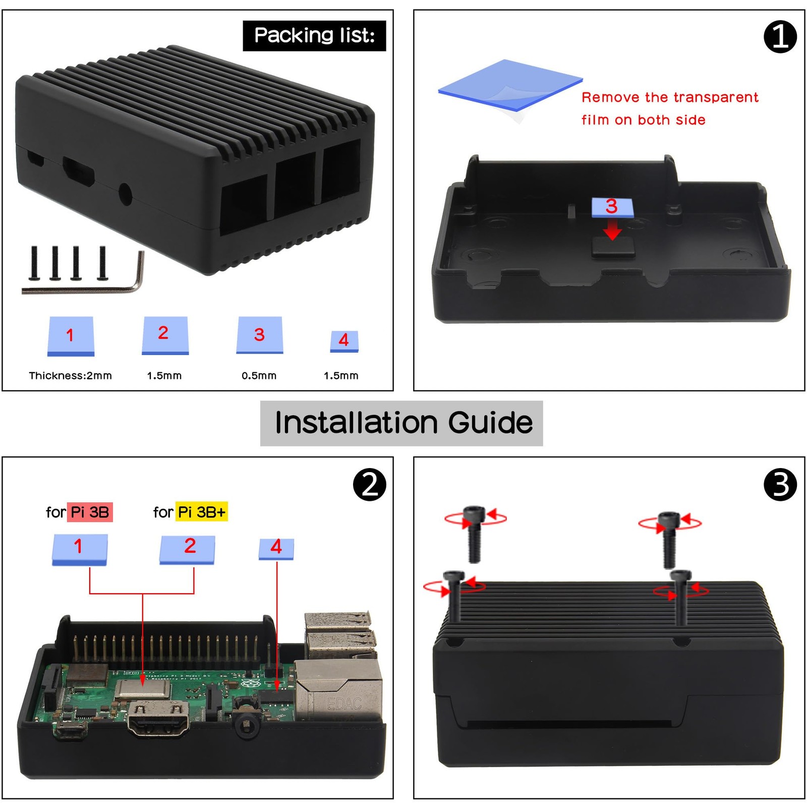 Geekworm P252 Heavy-Duty Aluminum Alloy Metal Case for Raspberry Pi Black