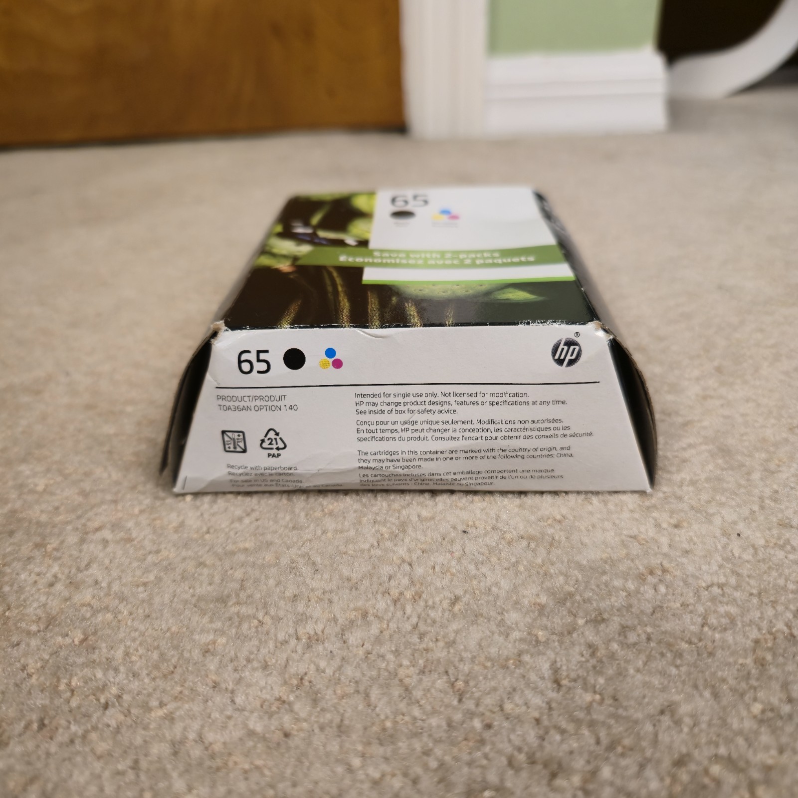 GENUINE HP 65 2-pack Black/Tri-color Original Ink Cartridges, Exp: 07/2027