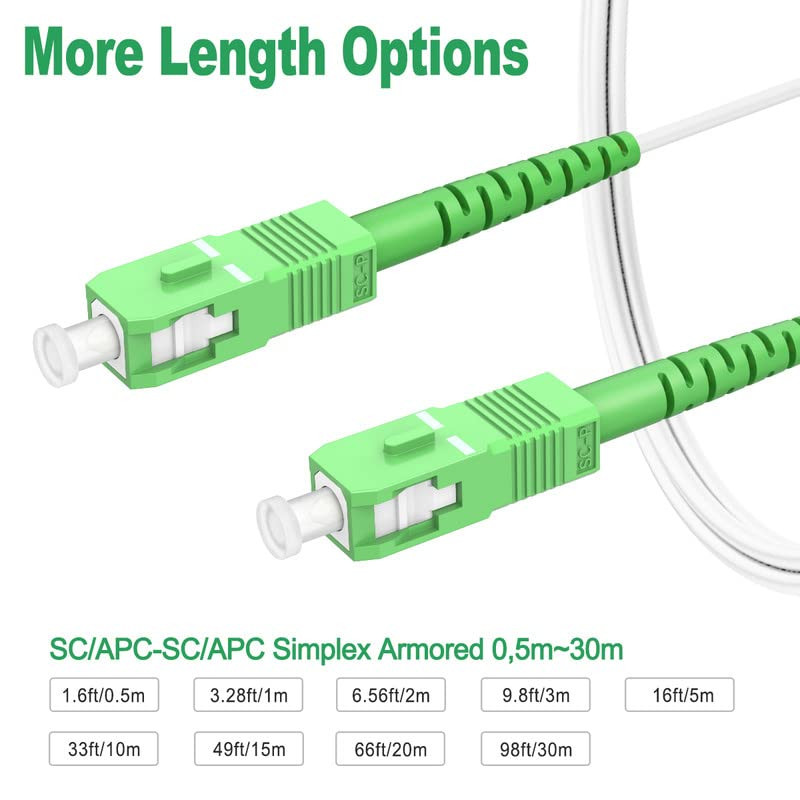 SC/APC to SC/APC Fiber Optic Internet Cable, Armored Fiber Patch Cable, OS2