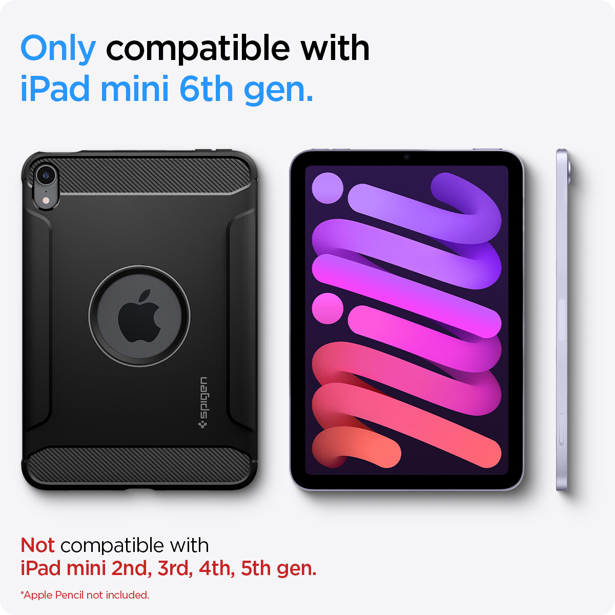For Apple iPad Mini 6 Case | Spigen [ Rugged Armor ] Shockproof Slim Hard Cover