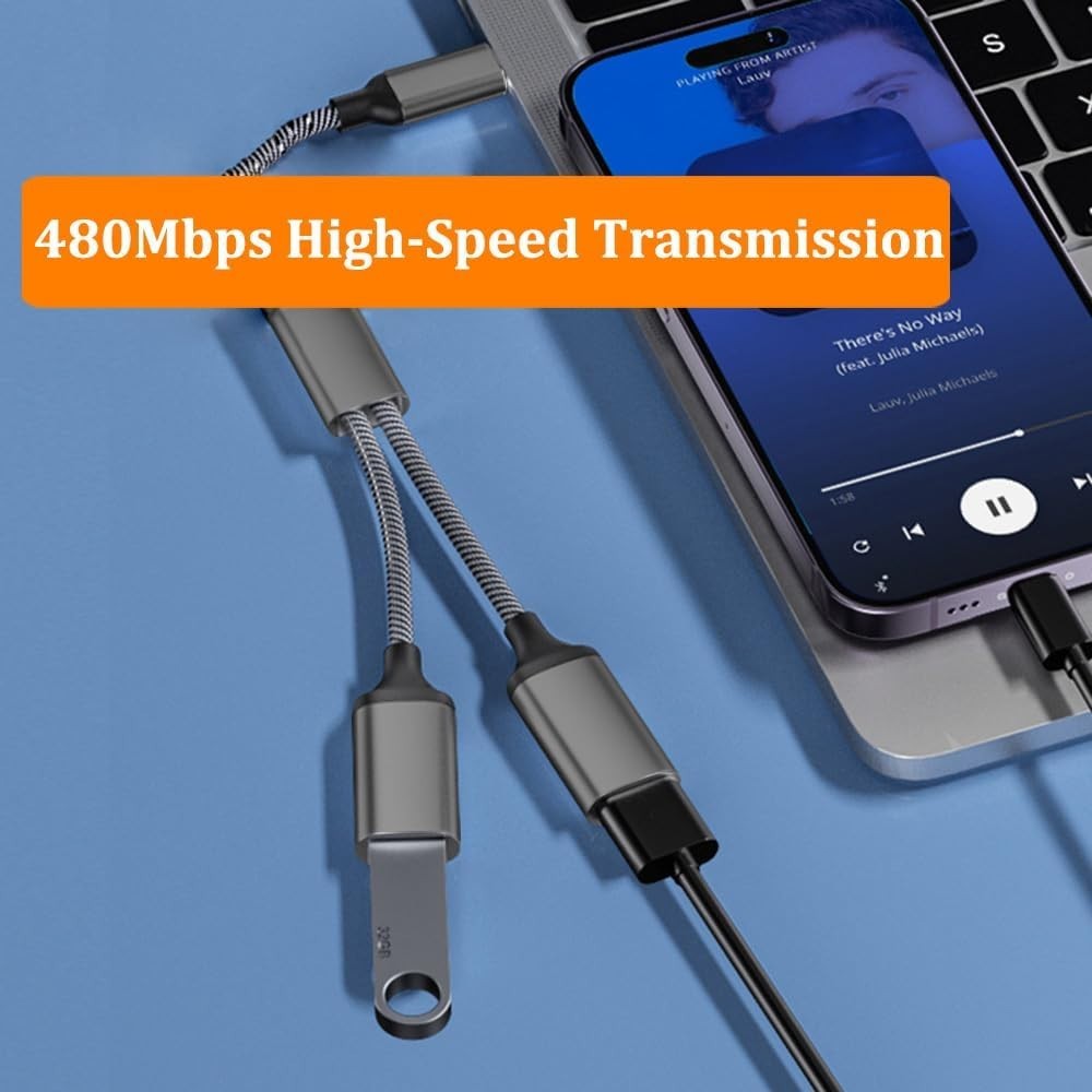 USB C Male to Dual USB Female Adapter, USB C to USB Splitter, Type C to USB A OT