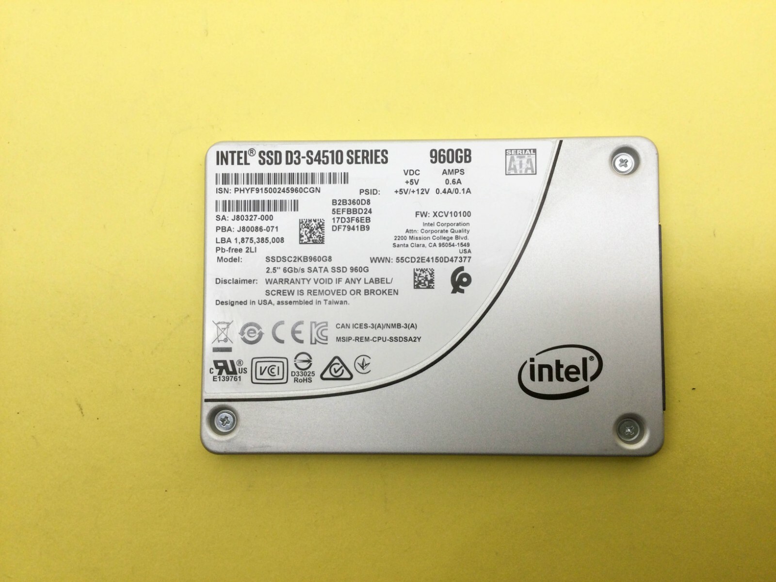 Intel D3-S4510 Series 960GB SATA 6Gb/s 2.5″ SATA III SSD SSDSC2KB960G8