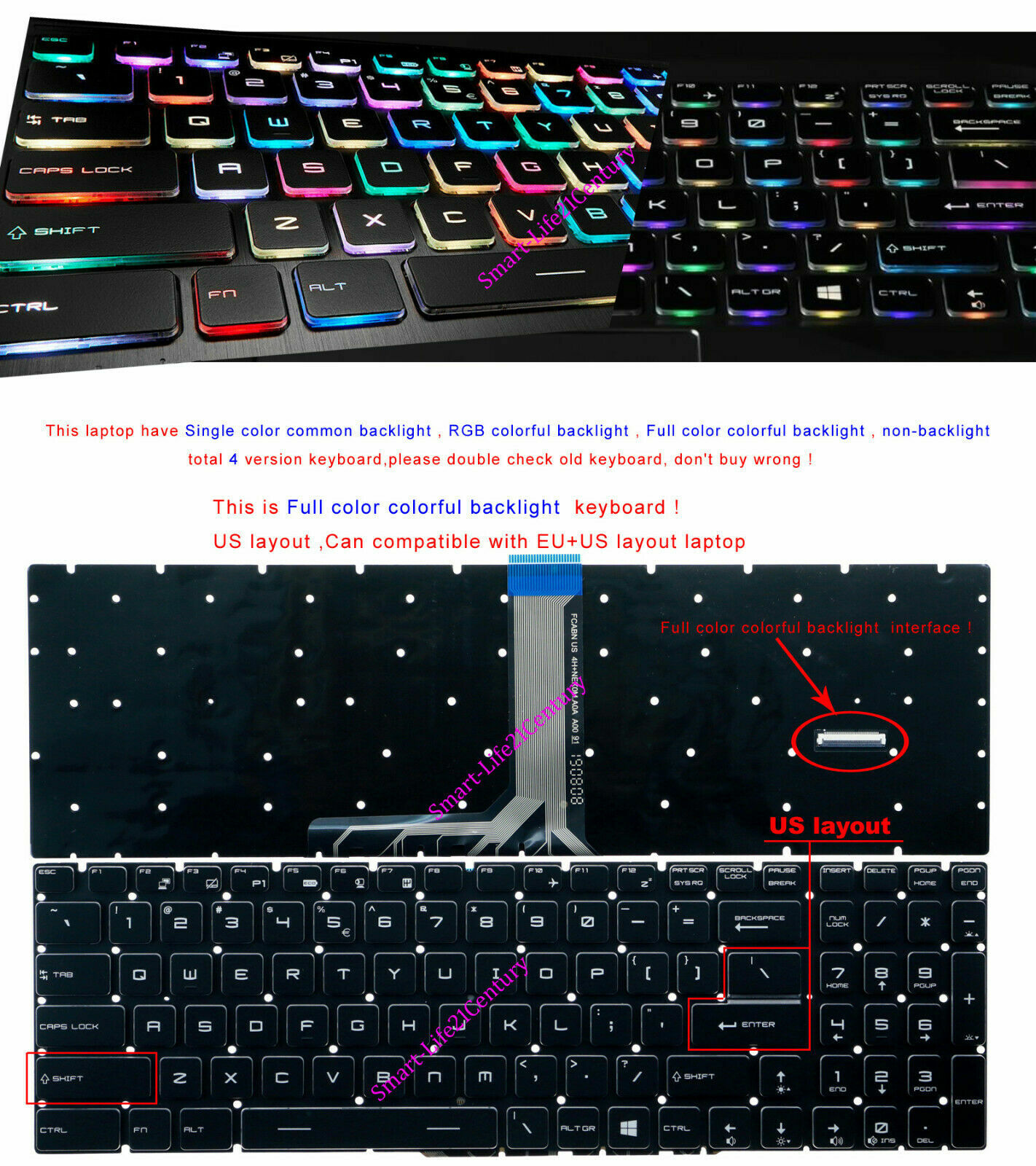 New for MSI GS75 GL75 GE75 RGB Full Color Backlit US Keyboard