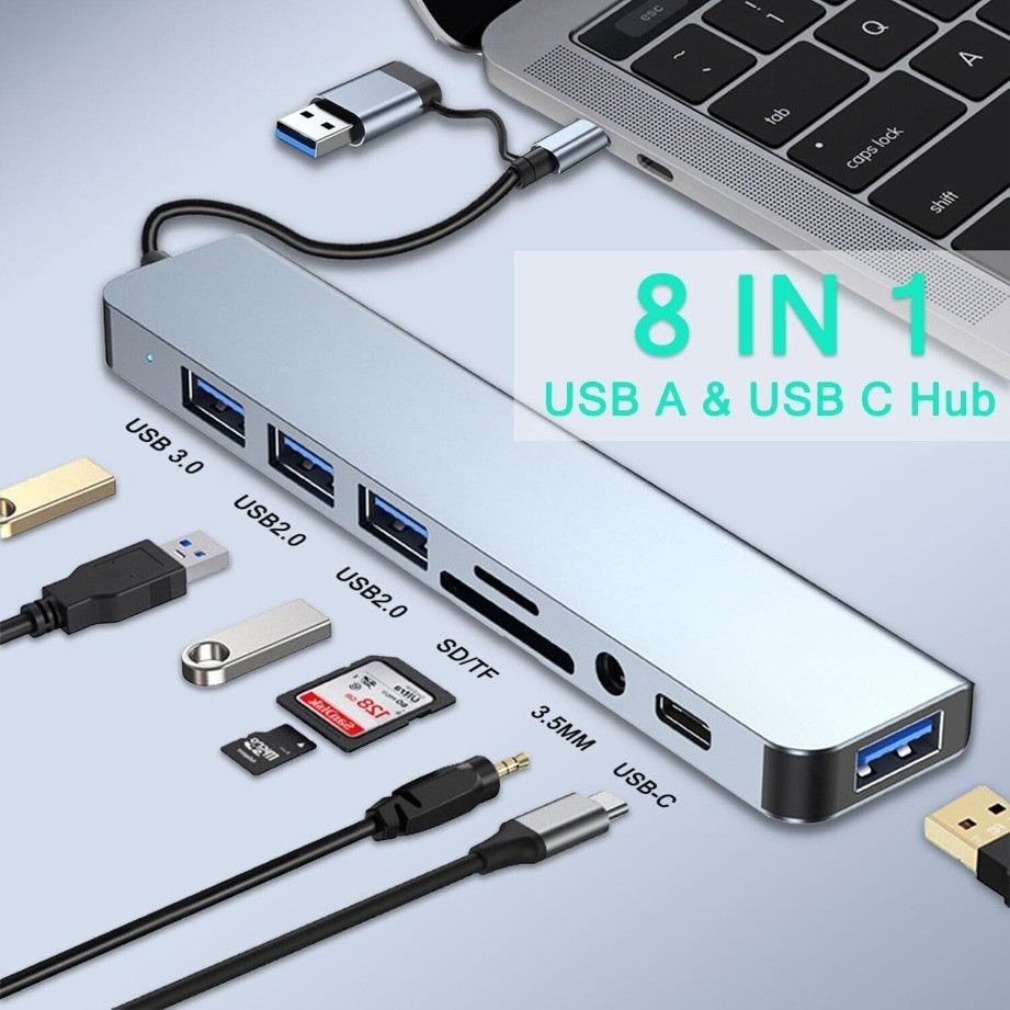 7/8 Port USB-C Hub Adapter – 5G Speed Multi Splitter for PC, Laptop & MacBook US