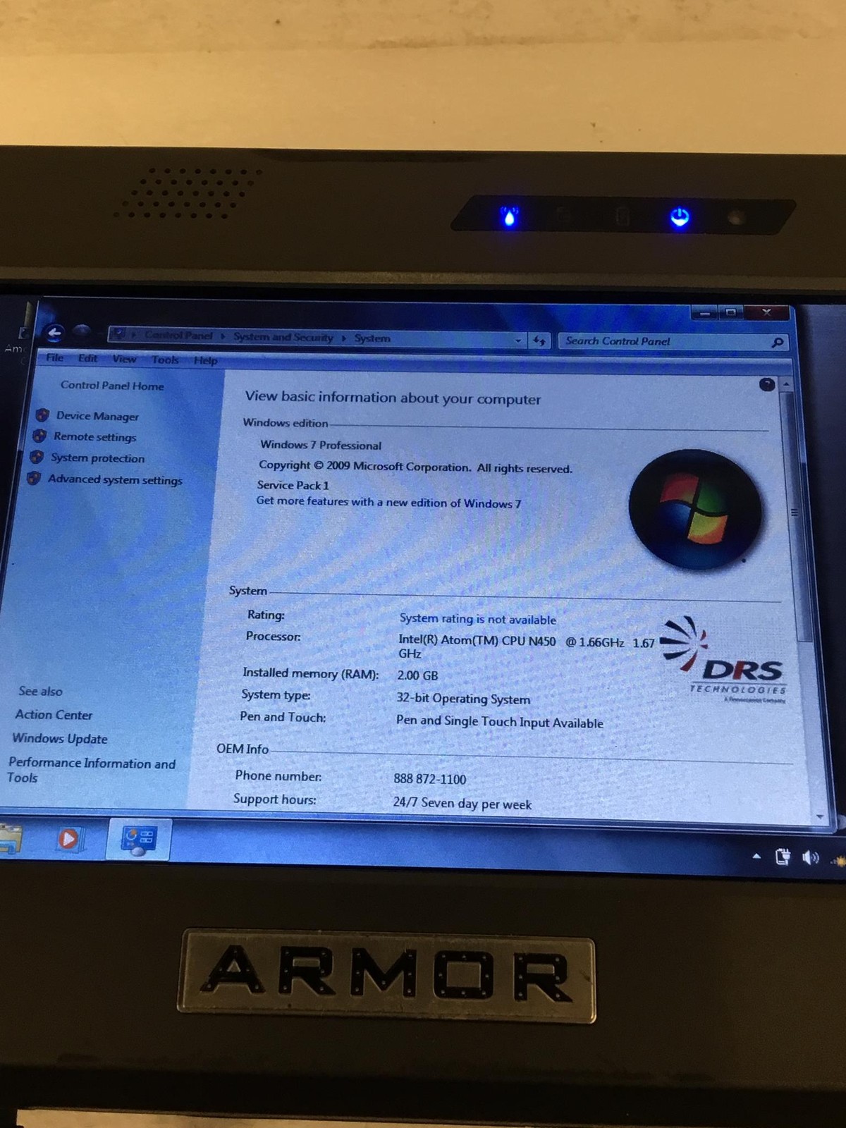 DRS Armor X7 Military Grade Rugged Tablet Intel Atom N450 2Gb Ram, WORKING