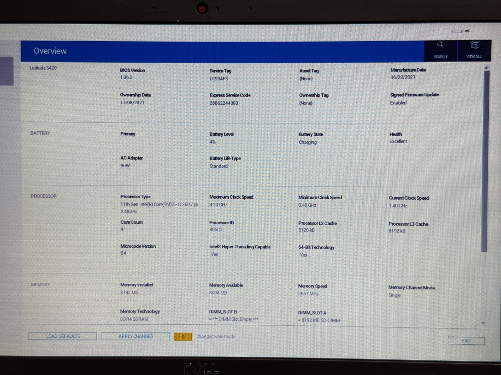 DELL LATITUDE 5420 14″ Intel Core I5-1135G7 2.4GHz 8GB RAM 256GB M.2 Laptop