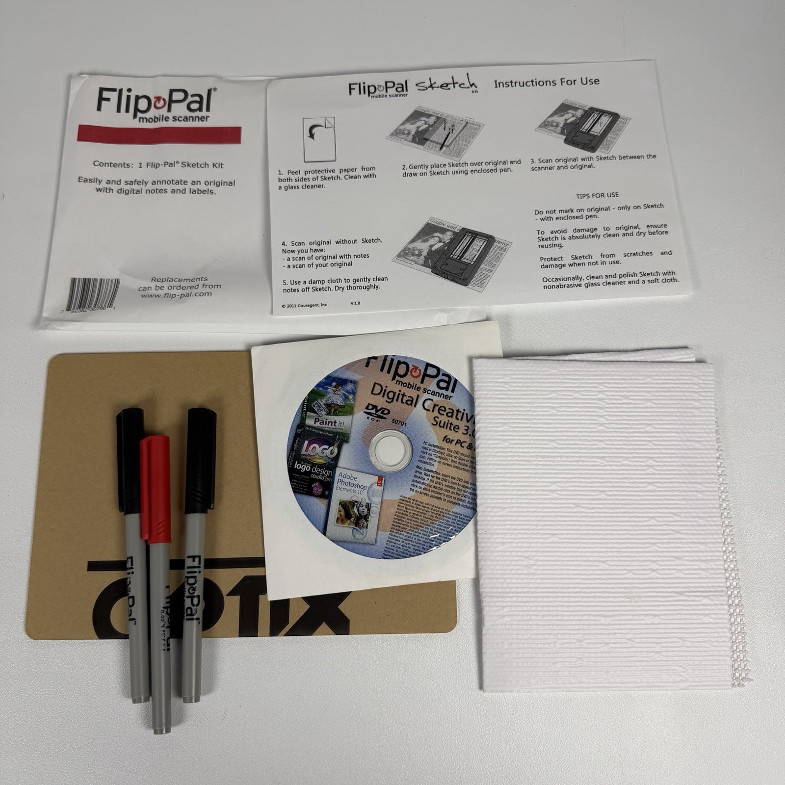 Flip Pal 100C Mobile Scanner w/Sketch Kit, Case, 16GB SD Card- TESTED WORKS