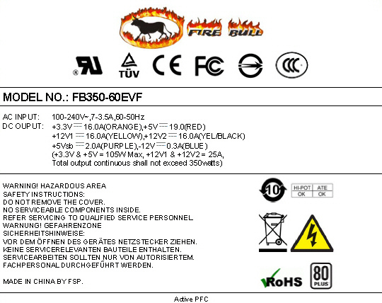 1U Netzteil Teil 350W PSU 190x80x40mm. 80 FSP250-50PLB, FB350-60EVF (NS)