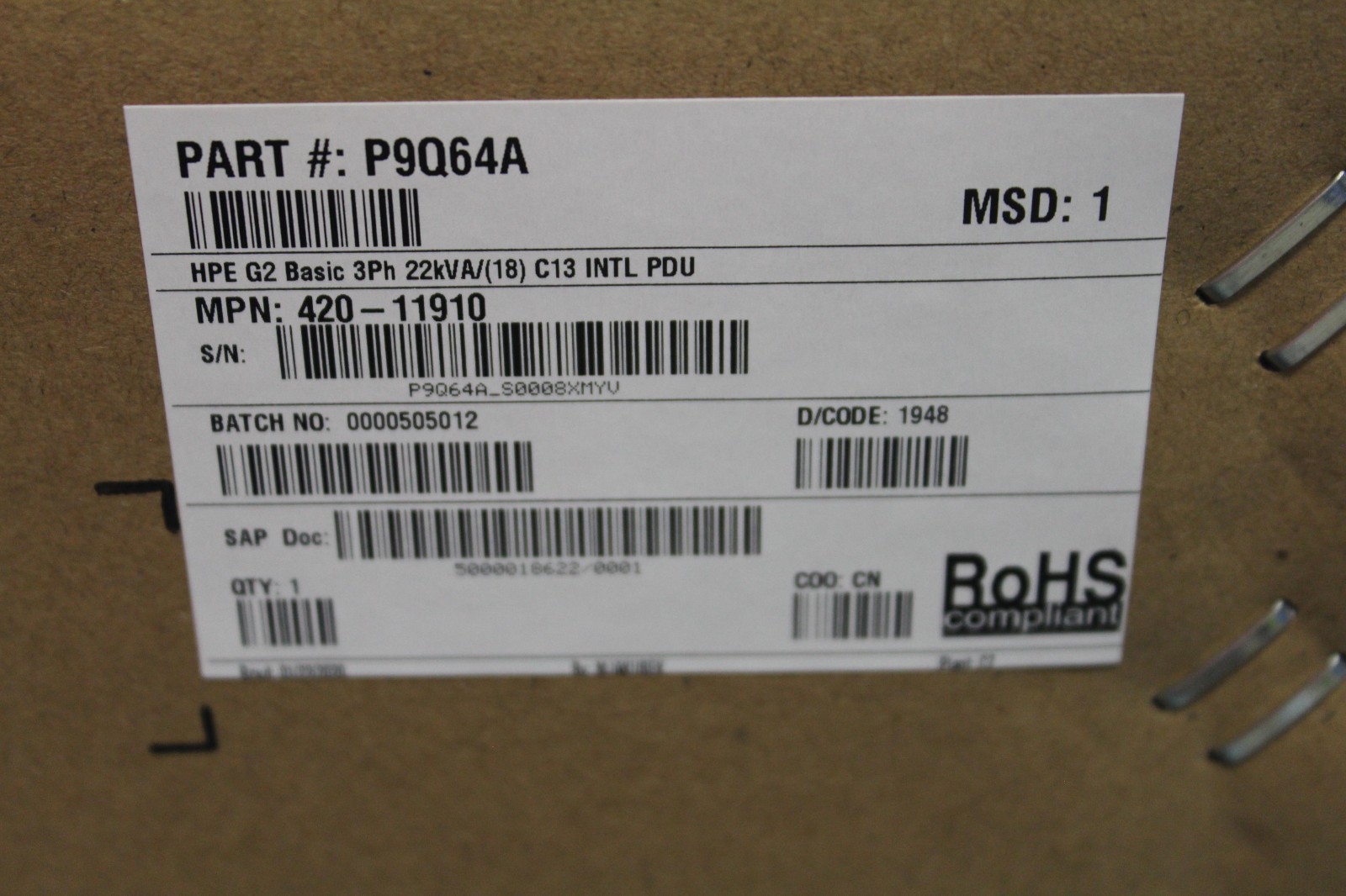 P9Q64A NEW HP G2 18x C13 12x C19 3 Phase 22kVA 32A 230V 0U Rack PDU 866817-034