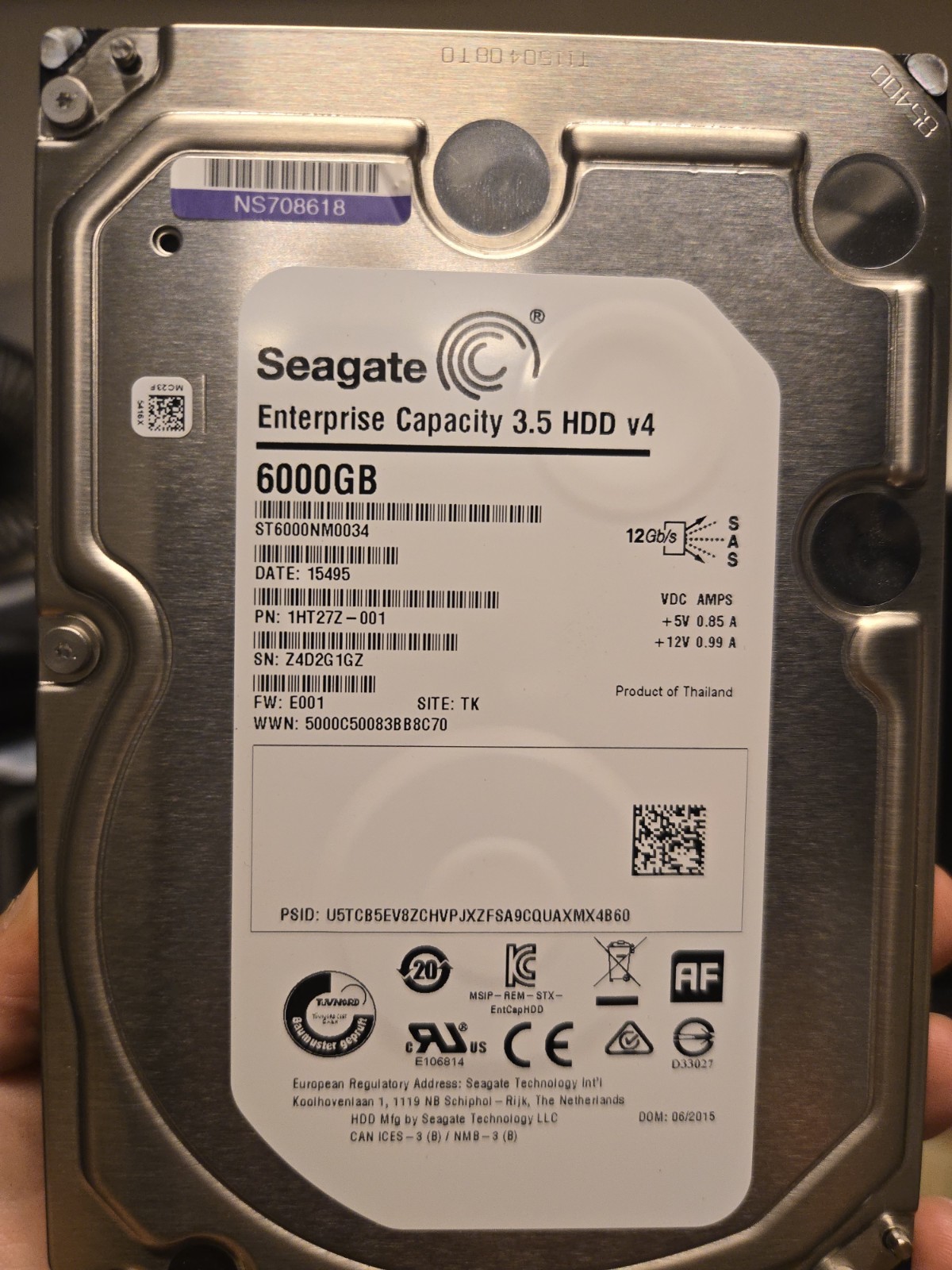 Seagate 6TB 3.5in SAS (not SATA!) 12Gb/s 7200RPM 128MB ST6000NM0034
